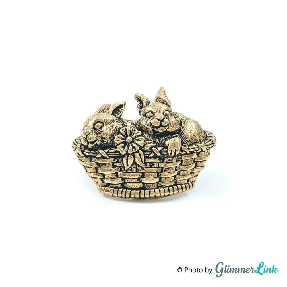 Vintage Avon Basket of Love Bunnies in Woven Basket Pin